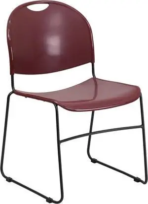 HERCULES Series 880 lb. Capacity Burgundy Ultra-Compact Stack Chair with Black Powder Coated Frame
