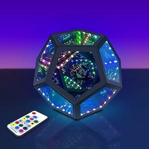Infinity Dodecahedron Gaming Light, Cool RGBW Led Desk Table lamp Light for Bedroom Gaming Room Decor, USB Color Mood Changing Ambient Night Lighting lamp for Adult Children