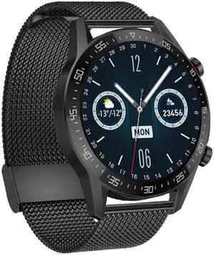 SK7Plus 1.28 inch IPS Screen Steel Strap Smart Watch, Support Bluetooth Call/Sleep Monitoring Steel Strap(Black) (Black)