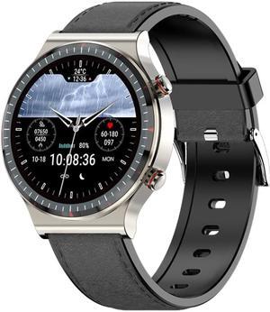 G08 1.3 inch TFT Screen Smart Watch, Support Medical-grade ECG Measurement/Women Menstrual Reminder, Style:Black Leather Strap