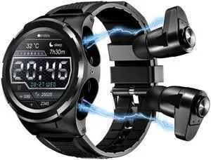 F6 1.28 inch IPS Screen 2 in 1 Bluetooth Earphone Smart Watch, Support Heart Rate & Blood Oxygen Monitoring / Bluetooth Music, Style:Silicone Strap Silicone Strap (Black)