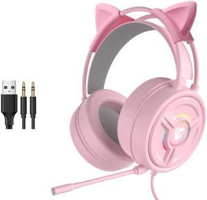 PANTSAN Headset With Microphone, Colour: 3.5mm Pink Cat Ear