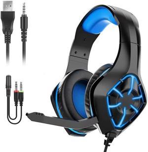 GS-1000 USB + 3.5mm RGB Wired Computer Mobile Gaming Headset, Cable Length: 2m(Black+Blue)