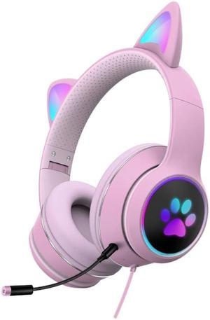 AKZ-022 Cat Ear Design Foldable LED Headset Pink