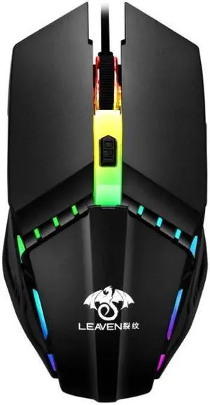 LEAVEN 7 Keys 4000DPI USB Wired Computer Office Luminous RGB Mechanical Gaming Mouse, Cabel Length:1.5m, Colour: S10 Black S10 Black