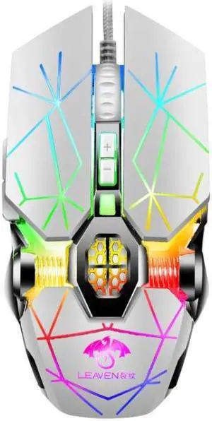 LEAVEN 7 Keys 4000DPI USB Wired Computer Office Luminous RGB Mechanical Gaming Mouse, Cabel Length:1.5m, Colour: S30 White S30 White