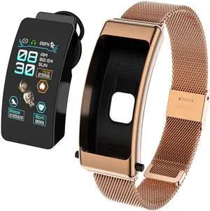 K50 1.08 inch Steel Band Earphone Detachable IP67 Waterproof Smart Watch Support Bluetooth Call (Gold)