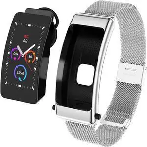 K50 1.08 inch Steel Band Earphone Detachable IP67 Waterproof Smart Watch Support Bluetooth Call (Silver)
