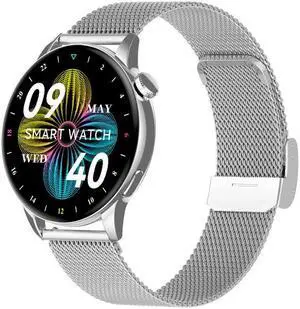 HD1 1.3 Inch AMOLED Screen Smart Watch with NFC Function (Silver Steell+Silicone Strap)