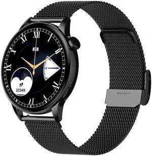 HD1 1.3 Inch AMOLED Screen Smart Watch with NFC Function (Black Steell+Silicone Strap)