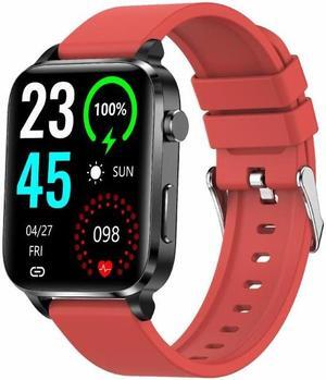 F100 1.7 inch HD Square Screen TPU Strap Smart Watch Supports Body Temperature Monitoring/Blood Oxygen Monitoring TPU Strap(Red) (Red)