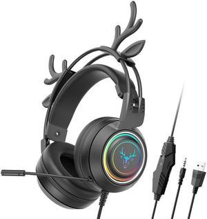 SOYTO SY-G25 Antlers RGB HD Microphone 3D Space Sound Wired Gaming Headset (Black)