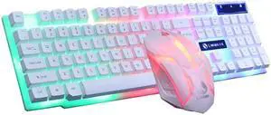 LIMEIDE GTX300 1600DPI 104 Keys USB Rainbow Suspended Backlight Wired Luminous Keyboard and Mouse Set, Cable Length: 1.4m (White)