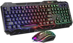 SHIPADOO D620 104-key Wired RGB Color Cracked Backlight Gaming Keyboard Mouse Kit for Laptop, PC
