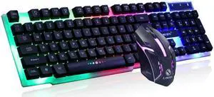 LIMEIDE GTX300 1600DPI 104 Keys USB Rainbow Suspended Backlight Wired Luminous Keyboard and Mouse Set, Cable Length: 1.4m (Black)