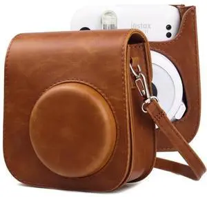 Retro Full Body Camera Leather Case Bag with Strap for FUJIFILM Instax mini 11 (Brown)