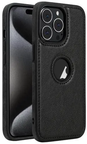 For iPhone 15 Pro Max Leather Texture Stitching Phone Case(Black)
