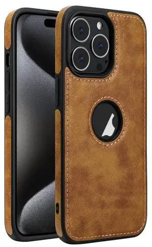 For iPhone 15 Pro Leather Texture Stitching Phone Case(Brown)