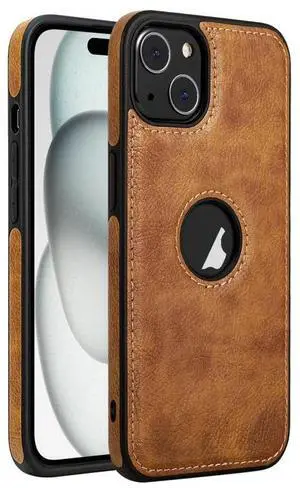 For iPhone 15 Leather Texture Stitching Phone Case(Brown)