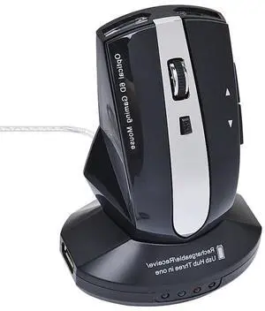 MZ-011 2.4GHz 1600DPI Wireless Rechargeable Optical Mouse with HUB Function(Black)