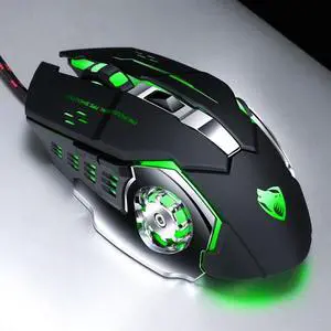 T-WOLF V6 USB Interface 6-Buttons 3200 DPI Wired Mouse Gaming Mechanical Macro Programming 7-Color Luminous Gaming Mouse, Cable Length: 1.5m( Macro Definition Audio Version Black Silver)