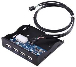 3.5 inch Floppy Expansion Bay Front Panel 4 Ports USB 2.0 HUB Adapter Connector(Black)