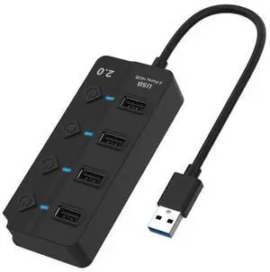 Onten 5301 USB 3.0 Male to 4 USB 2.0 Female Splitter Extender with Independent Switch