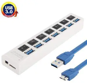 7 Ports USB 3.0 HUB, Super Speed 5Gbps, Plug and Play, Support 1TB(White)
