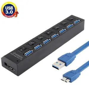 7 Ports USB 3.0 HUB, Super Speed 5Gbps, Plug and Play, Support 1TB(Black)