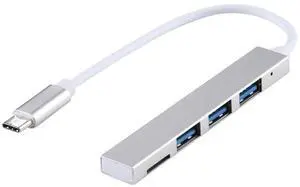 T-818 TF + 3 x USB 3.0 to USB-C / Type-C HUB Adapter (Silver)