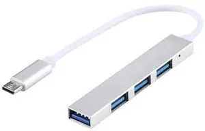 T-818 4 x USB 3.0 to USB-C / Type-C HUB Adapter (Silver)