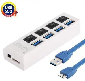 4 Ports USB 3.0 HUB, Super Speed 5Gbps, Plug and Play, Support 1TB (White)