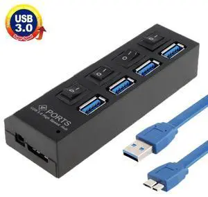 4 Ports USB 3.0 HUB, Super Speed 5Gbps, Plug and Play, Support 1TB (Black)