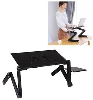 Portable 360 Degree Adjustable Foldable Aluminium Alloy Desk Stand with Double CPU Fans & Mouse Pad for Laptop / Notebook, Desk Size: 420mm x 260mm (Black)