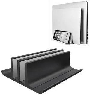 Universal Portable Aluminum Alloy Double Slot Width Adjustable Laptop Vertical Storage Stand Base(Black)