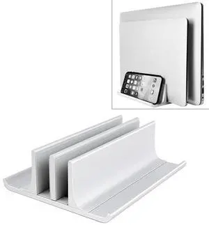 Universal Portable Aluminum Alloy Double Slot Width Adjustable Laptop Vertical Storage Stand Base(Silver)