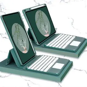 Bluetooth Keyboard Leather Case with Touchpad & Rotatable Bottom Case For iPad 10.2 2021 & 2020 & 2019 / Air 2019 / Pro 10.5 inch(Dark Night Green) For iPad 10.2 2021 & 2020 & 2019 / Air 201