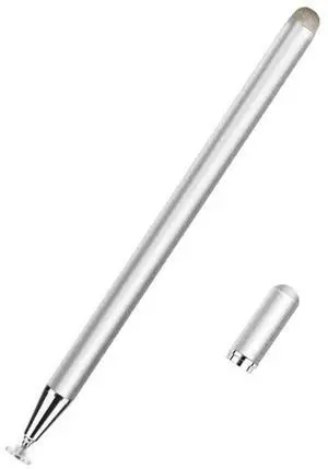 JD02 Universal Magnetic Pen Cap Pan Head + Fiber Cloth 2 in 1 Stylus Pen for Smart Tablets and Mobile Phones (Silver)