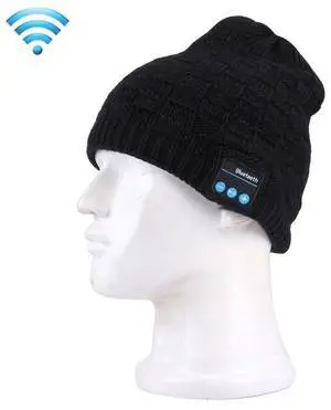 Square Textured Knitted Bluetooth Headset Warm Winter Hat with Mic for Boy & Girl & Adults(Black)