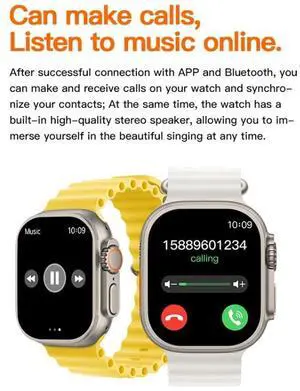 T800 Ultra 1.99 inch Ocean Silicone Band Smart Watch Support Heart Rate / ECG (Yellow)