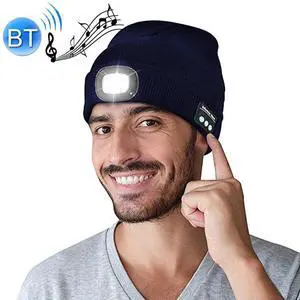 Outdoor Night Running Night Fishing LED Light Illumination Bluetooth 5.0 Knitted Hat (Navy Blue) Black