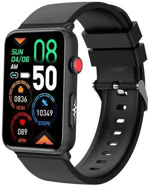 Smart Watch Ring ECG Temperature Heart Rate Blood Pressure Health Bluetooth Talking Watch Black Silicone