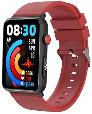 Smart Watch Ring ECG Temperature Heart Rate Blood Pressure Health Bluetooth Talking Watch Red Silicone