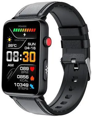 Smart Watch Ring ECG Temperature Heart Rate Blood Pressure Health Bluetooth Talking Watch Black Leather