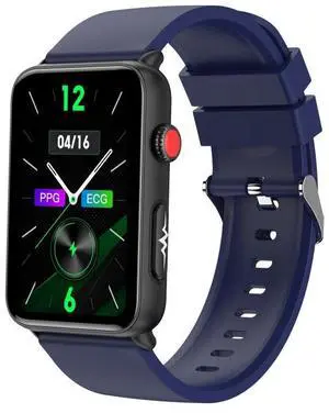 Smart Watch Ring ECG Temperature Heart Rate Blood Pressure Health Bluetooth Talking Watch Blue Silicone