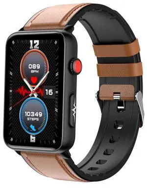 Smart Watch Ring ECG Temperature Heart Rate Blood Pressure Health Bluetooth Talking Watch Brown Leather
