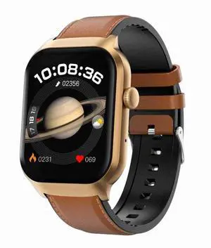 2.01 inch Leather Strap Bluetooth Call Smart Watch Support Heart Rate Monitoring / Non-invasive Blood Sugar Leather Strap Brown (Brown)