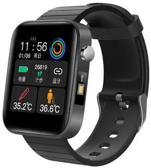 T68 1.54 Inch Body Temperature Monitoring Smart Watch with Flashlight Function (Black)