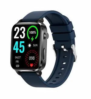 F100 1.7 inch HD Square Screen TPU Strap Smart Watch Supports Body Temperature Monitoring/Blood Oxygen Monitoring TPU Strap(Blue) (Blue) Black