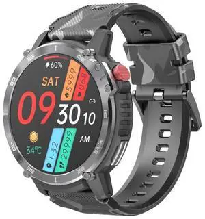 C22 1.6 inch Round Screen Bluetooth Smart Watch, Support Health Monitoring & 24 Sports Modes (Black)